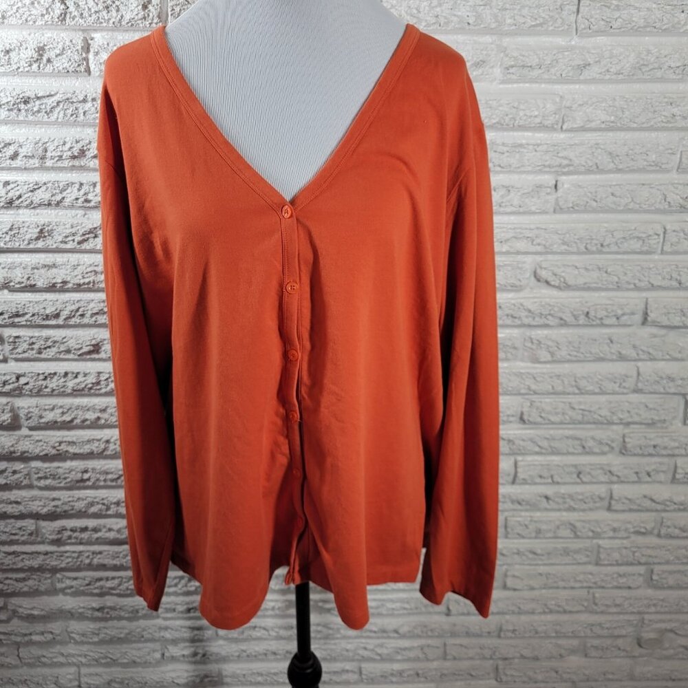 Denim & Co Womens 3X Orange Cardigan Button Up Long Sleeve Plus Size Top ORA31E